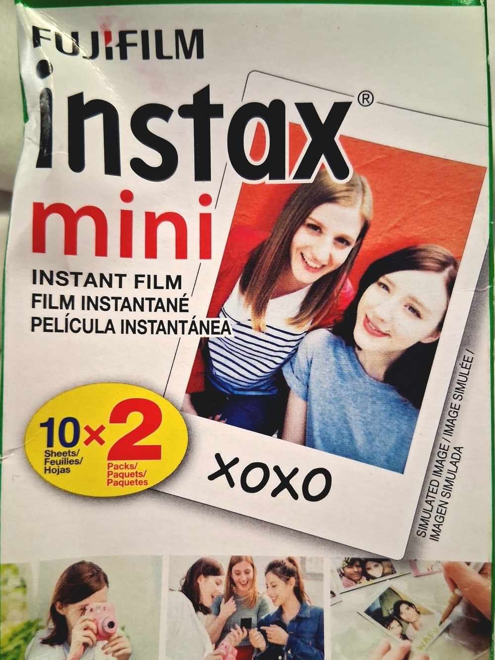 Fujifilm instant film pack with green, yellow, red accents